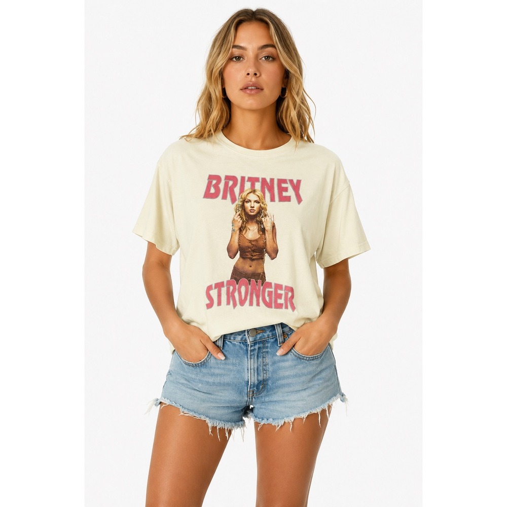 Britney Spears Graphic Tee Womens XXL Yellow Stronger Short Sleeve Pop T-Shirt